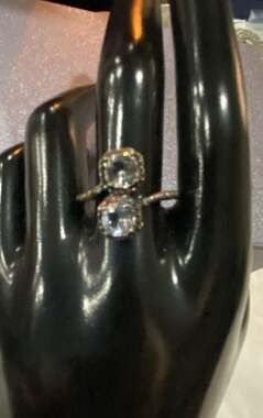 Arabella Sterling Silver Cubic Zirconia Two-Stone Statement Ring size 8